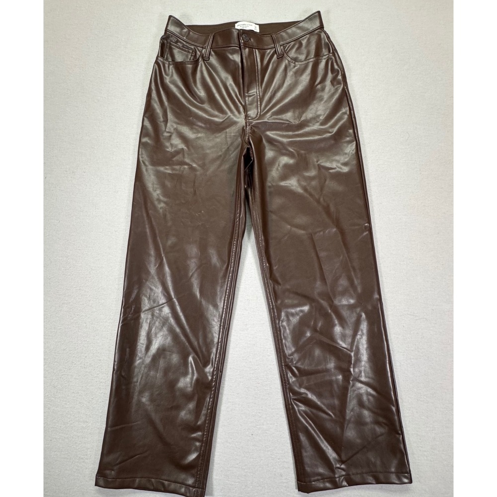 Abercrombie Women Pants Brown Vegan Leather Curve Love 90s High Rise 31‎ 12